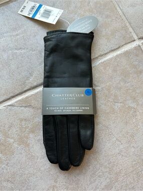 Charter Club Black Leather Cashmere-Blend Men's Gloves